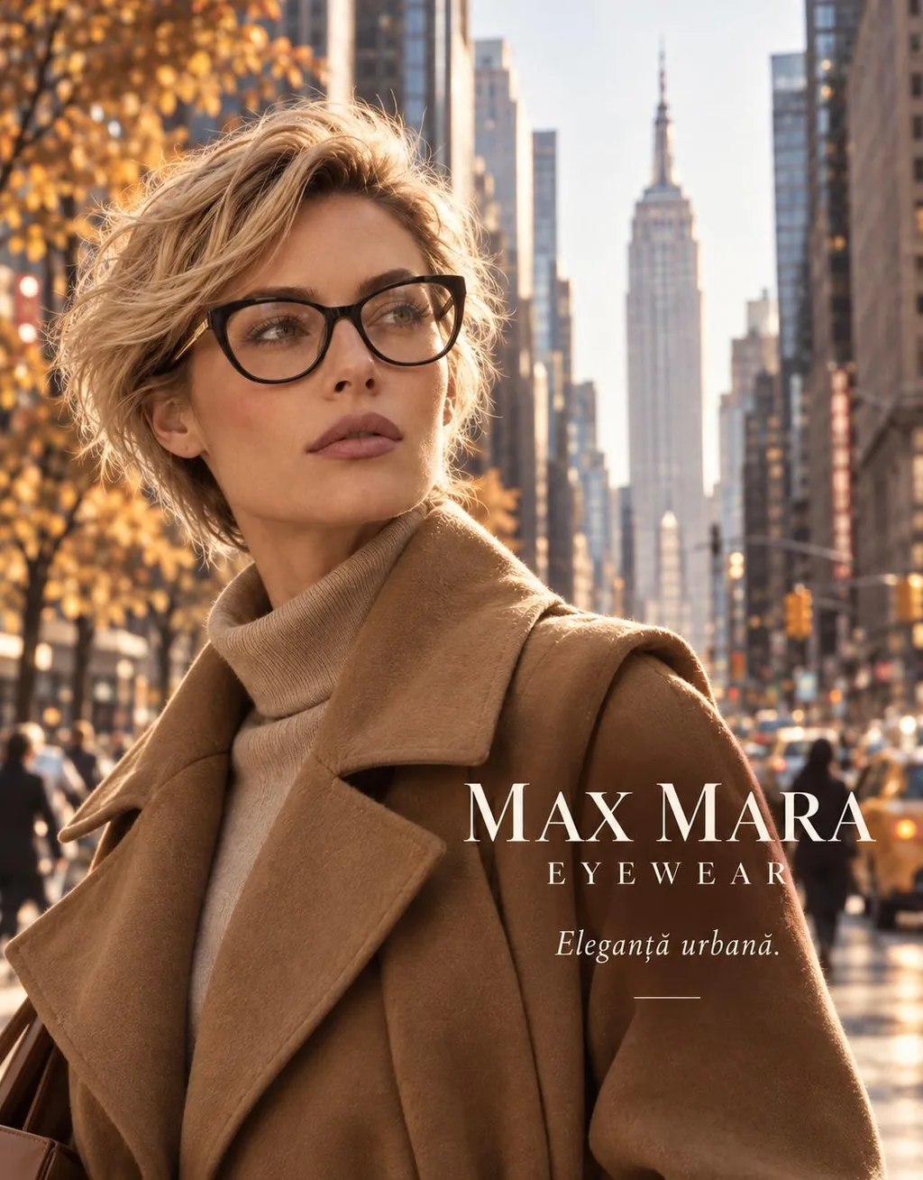 Femeie cu rame de vedere Max Mara, pe o stradă din New York