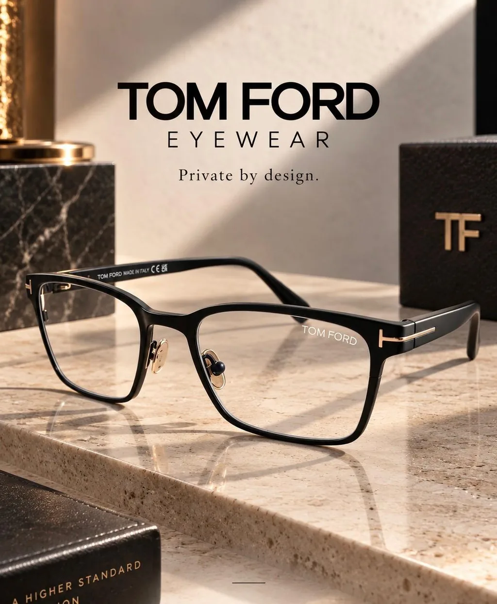 Ramă de vedere Tom Ford neagră, cu detalii aurii