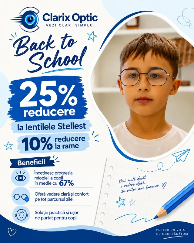 Afișul ofertei Back to School de la Clarix Optic